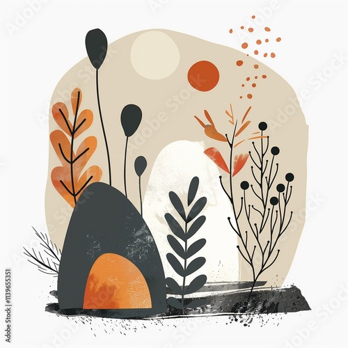 Stylish botanical illustration with neutral palette and minimalist design