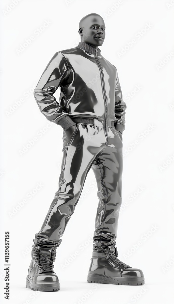 Chrome man, stylish pose, full body. Chrome man, stylish pose, full body.