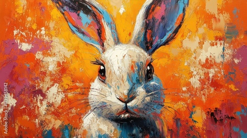 Abstract Expressionism rabbit, created with wild, bold brush strokes and intense, vivid colors. photo