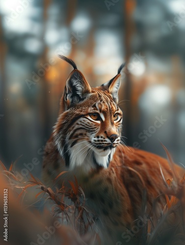 Focused close up of a Eurasian lynx, in the wild