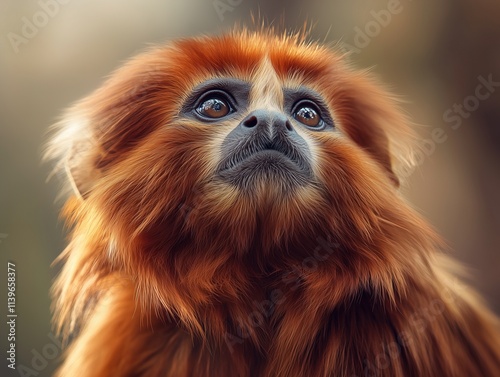 Close up of a Golden Lion Tamarin, Leontopithecus rosalia, in nature