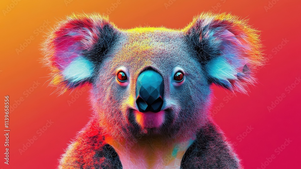 Fototapeta premium A koala in a stylized 3D illustration, with geometric and modern design elements, creating a sleek and vibrant look.