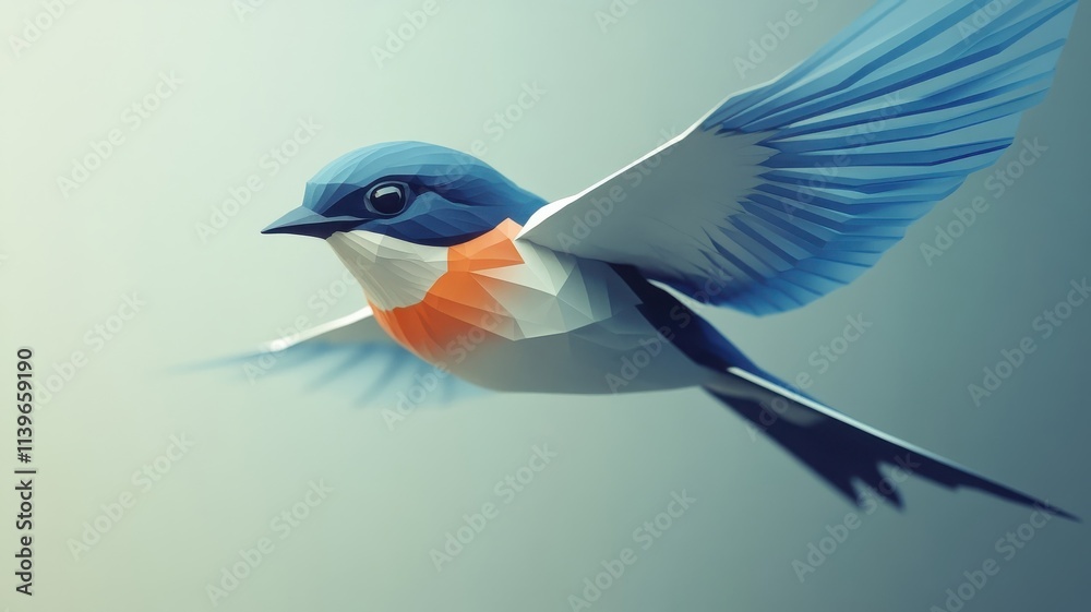 Obraz premium A swallow in a stylized 3D illustration, featuring geometric shapes and a modern, sleek appearance.