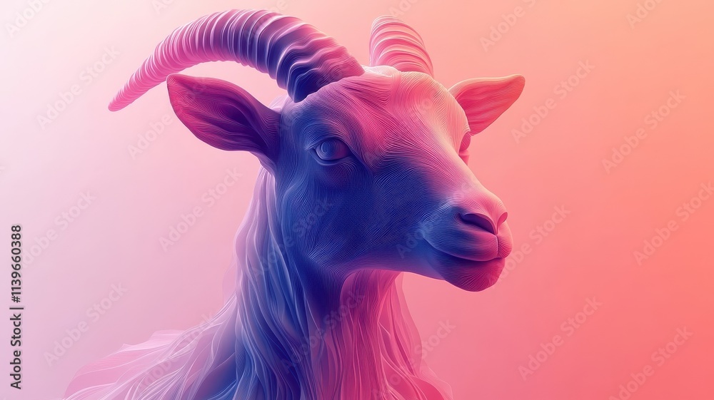 Goat in Morphism style, showcasing smooth gradients and blended colors that emphasize its rounded features and gentle demeanor. Goat in Morphism style, showcasing smooth gradients and blended colors that emphasize its rounded features and gentle demeanor.