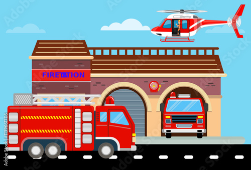 Fire Station Concept Illustration Stylish and Beautiful