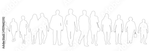 Society, contour of group moving people. Vector illustration