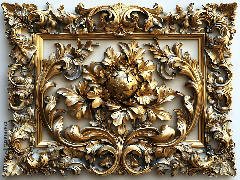 Golden Ornate Frame:Floral Design, Luxury Golden Ornate Frame:Floral Design, Luxury