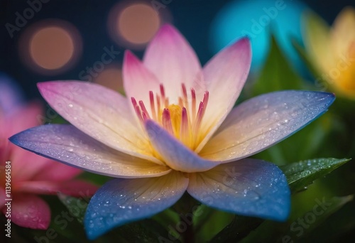 colorful bokeh with flowers abstract background, realistic illustration