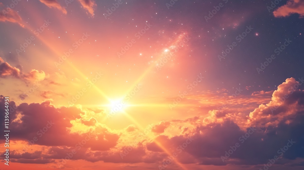 Fototapeta premium Golden Hour Sunset Sky: Digital Painting of a Vibrant Evening. AI Generated