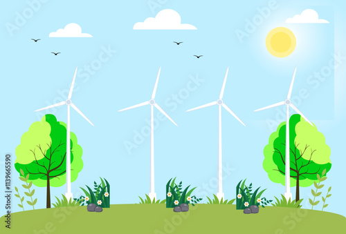 Wind Energy Concept Illustration Stylish and Beautiful