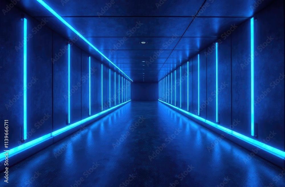 Abstract tunnel, corridor with light beams and new highlights. Abstract blue background, neon. Scene with beams and lines, round arch, light in motion, night view Abstract tunnel, corridor with light beams and new highlights. Abstract blue background, neon. Scene with beams and lines, round arch, light in motion, night view