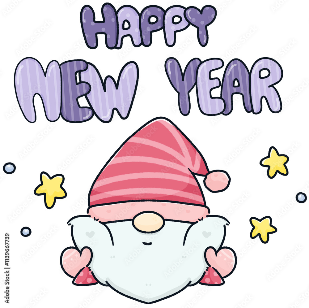 Cute cartoon gnome decoration new year, element cartoon happy new year