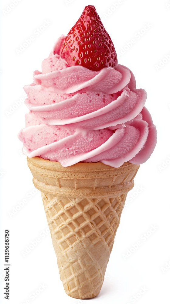 Strawberry soft-serve ice cream on cone Strawberry soft-serve ice cream on cone