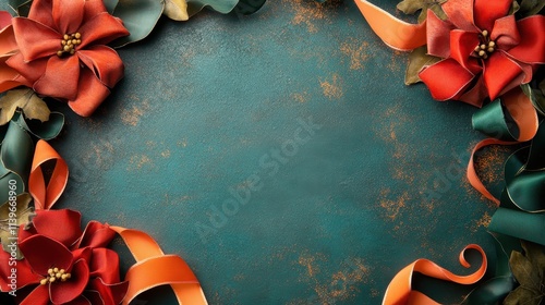 Abstract ribbonlike decorations on a textured background, with blank areas photo