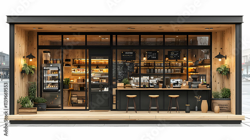 Modern Coffee Shop Design: Stylish Interior with Wooden Accents photo