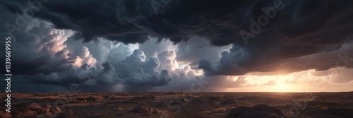 Darkening skies with storm clouds gathered at horizon , ominous atmosphere, cloudy sky