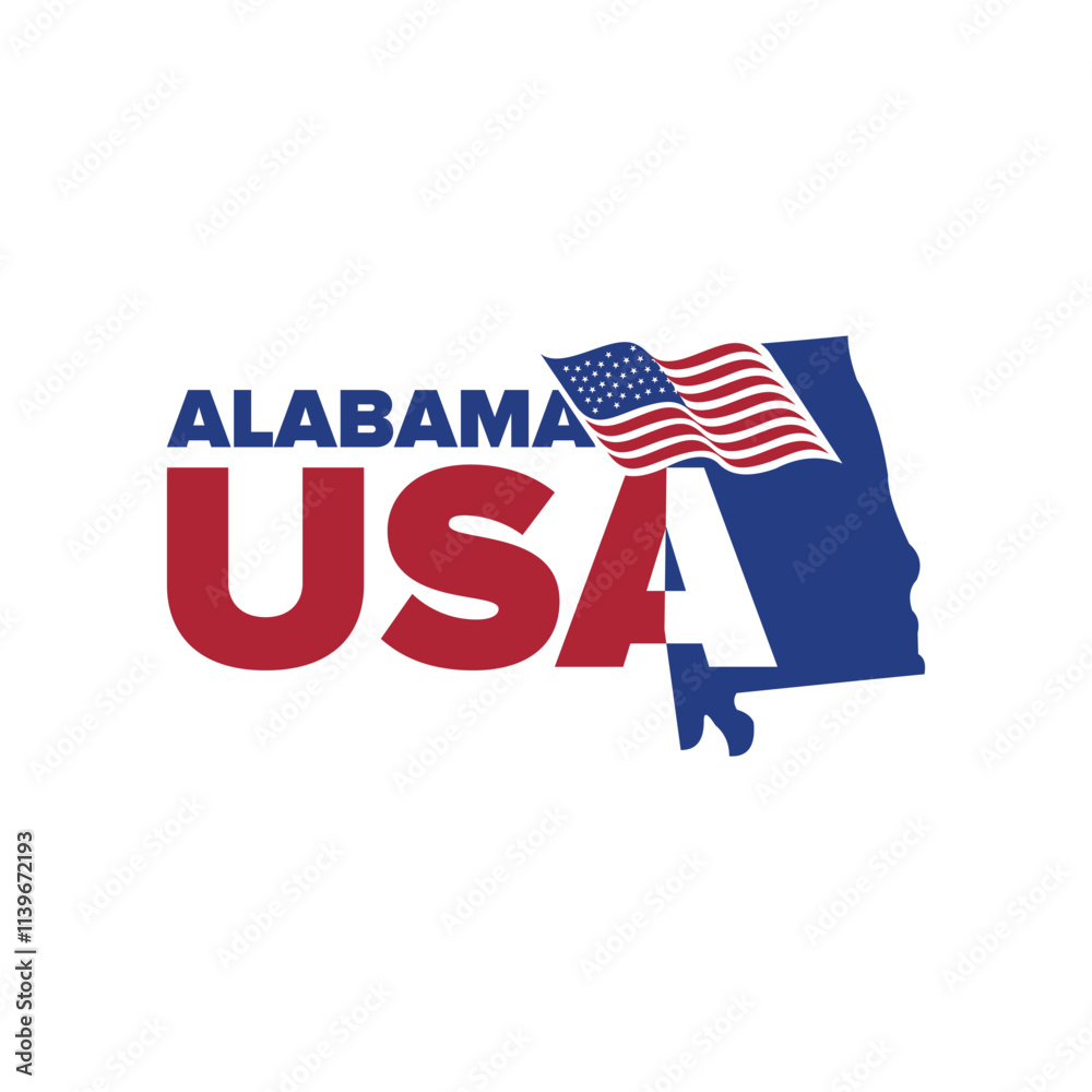 alabama city usa logo with map and us flag