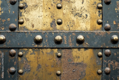 Weathered Brass Plate with Distressed Texture and Industrial Background