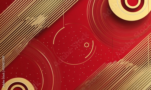Abstract Red Gold Geometric...
