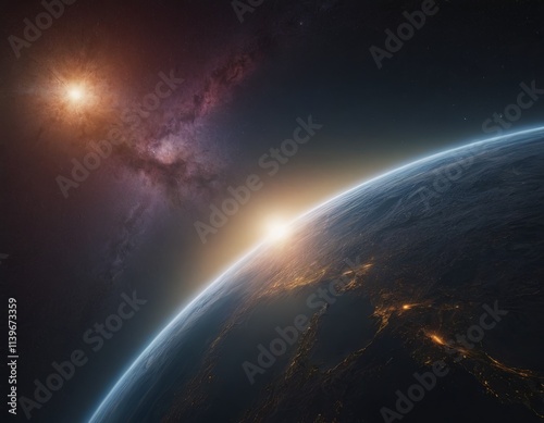 stars and planets beautiful galactic landscape, realistic illustration