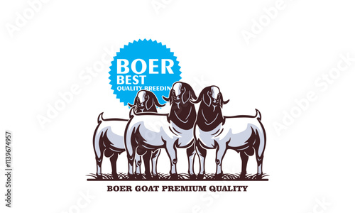 healthy premium boer goats logo, silhouette of standing ram vector illustrations