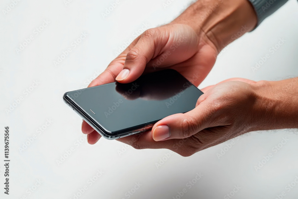 Hands holding a smartphone with a blank screen, modern technology concept, symbolizing mobile communication, app usage, and digital connectivity. Useful for tech, business, and marketing themes.