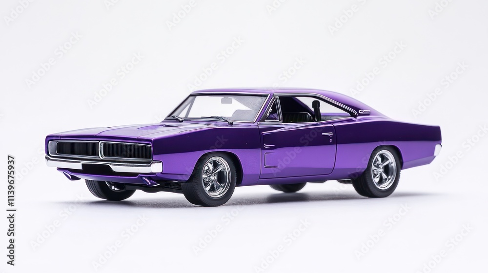 Fototapeta premium Purple muscle car, classic, toy, model, isolated, studio shot.