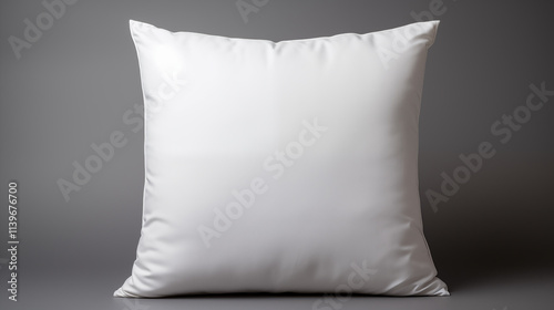 A blank white square pillow isolated on a gray background. photo