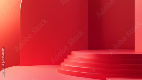 Abstract Red Stage with Cur...