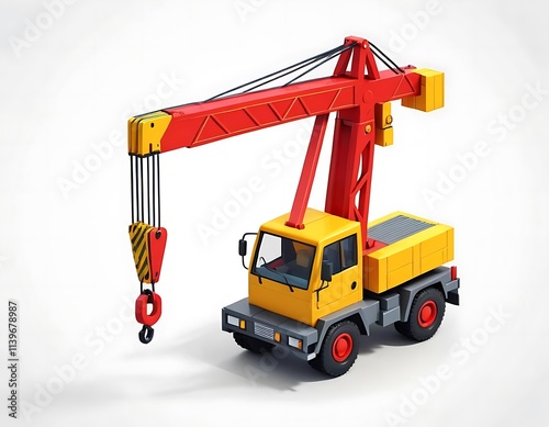 3D Rendering of a Colorful Crane Truck on White Background, Generative AI
