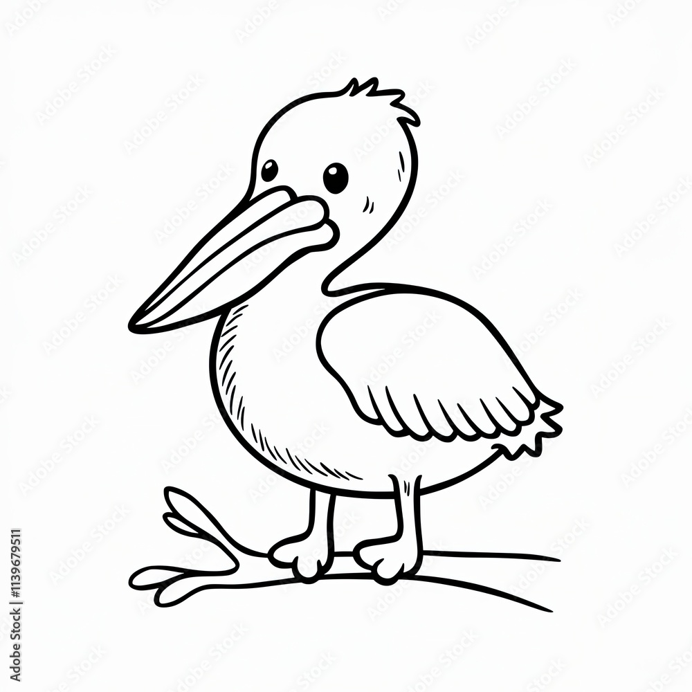 Obraz premium Cute Illustration of a Little Pelican on a Branch