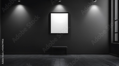 Modern frame on a dark gray wall, with soft spotlight effect 