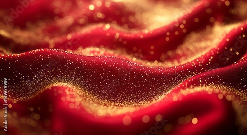 Red Fabric with Golden Glit...