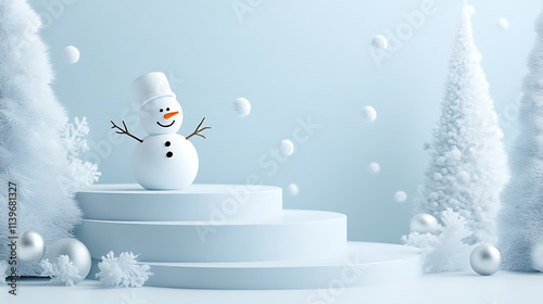 The snowman stood proudly on the podium