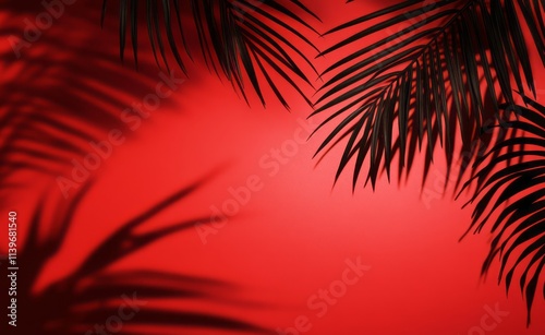 Red Background Palm Leaves ...