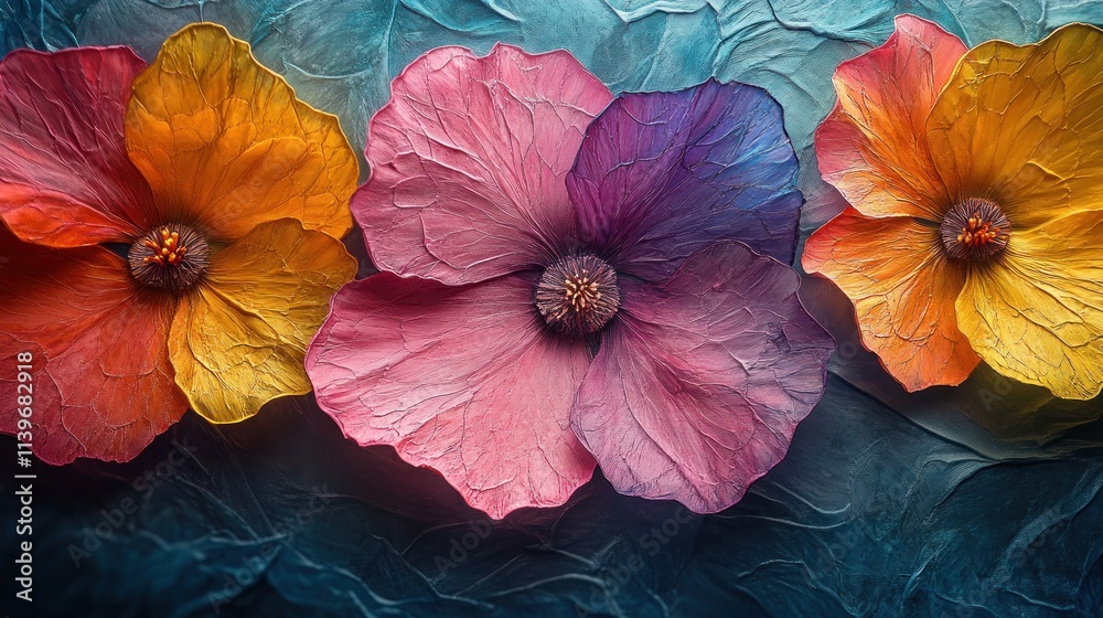 custom made wallpaper toronto digitalA vibrant arrangement of colorful hibiscus flowers on a textured background.