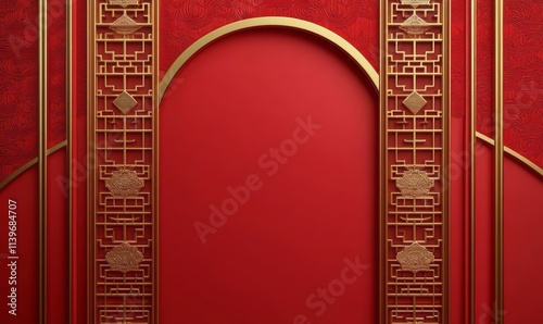 Red Gold Chinese Archway De...