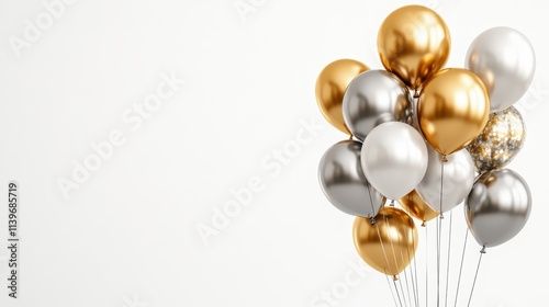Wallpaper Mural Gold and silver balloons floating in the air, with central empty space for messages Torontodigital.ca