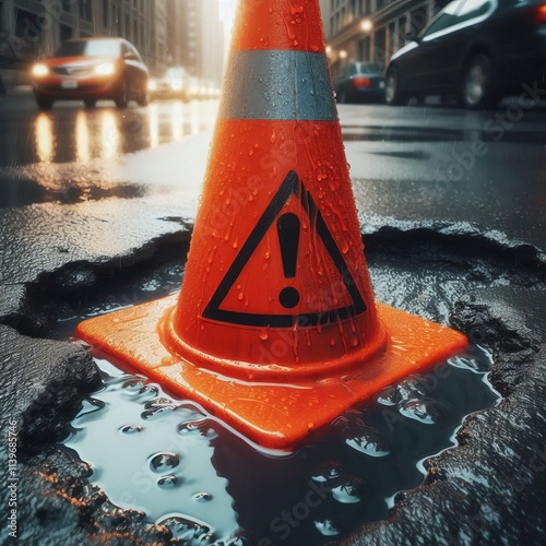 Traffic cones on street, construction safety photo