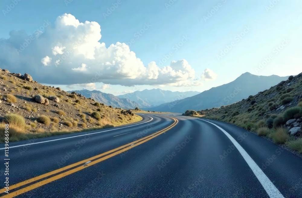 Naklejka premium curved road isolated with lines and clouds isolated on abstract background.