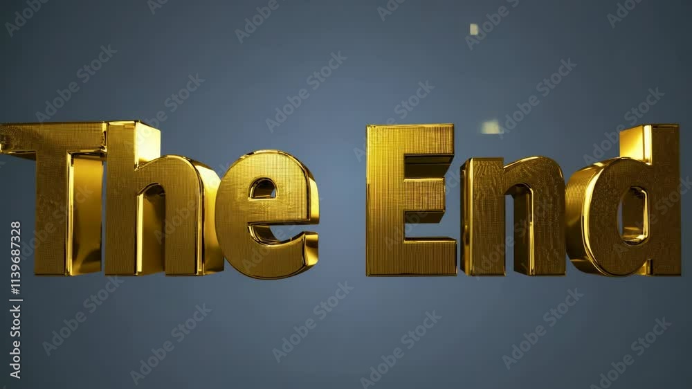 A 3D golden text reading The End against a soft dark gradient background, giving a cinematic and polished look. 4k Video footage.