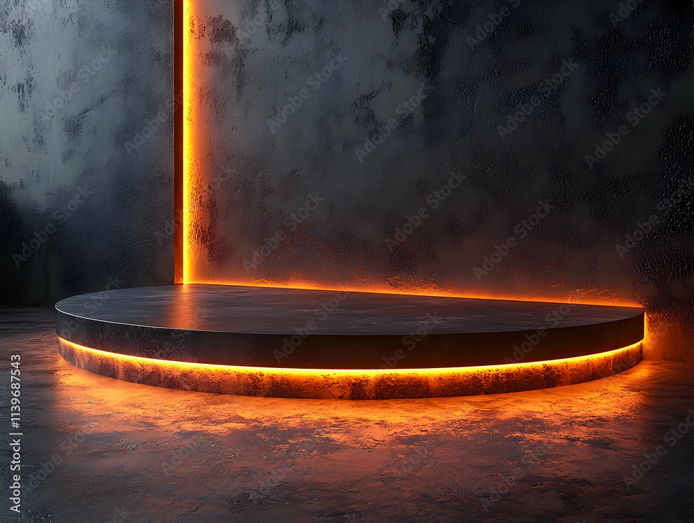 Dark Platform with Orange Neon Lights Dark Platform with Orange Neon Lights