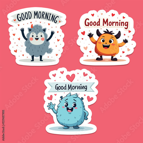 Good morning sticker text effect with cheerful morning vibes collection