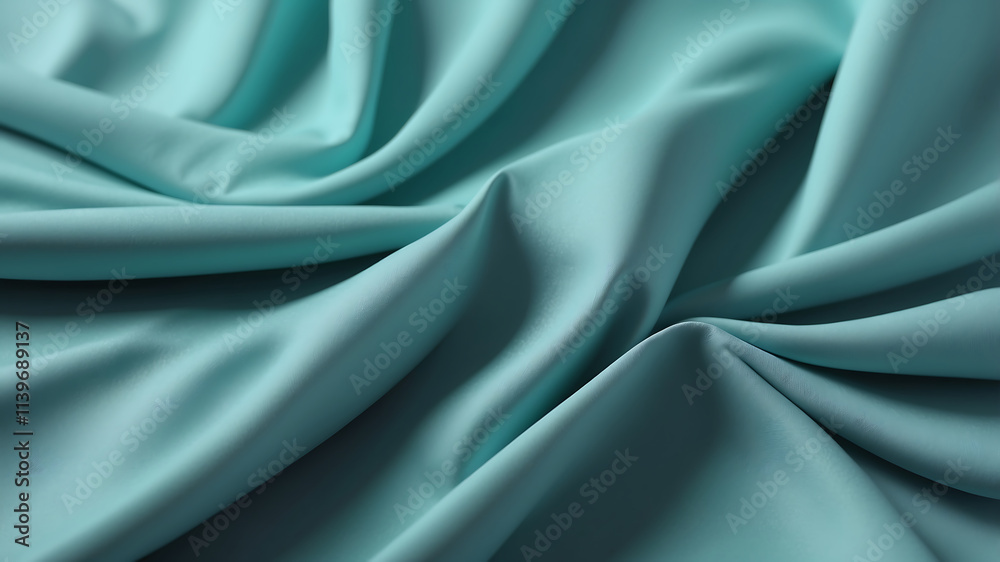 Obraz premium Soft turquoise fabric drapes elegantly, showcasing its smooth texture and calming color. gentle folds create soothing visual effect, perfect for various design projects