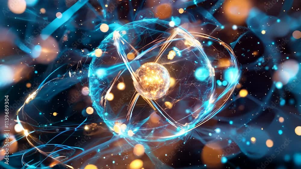 Digital illustration depicting an intricate atomic structure with ...