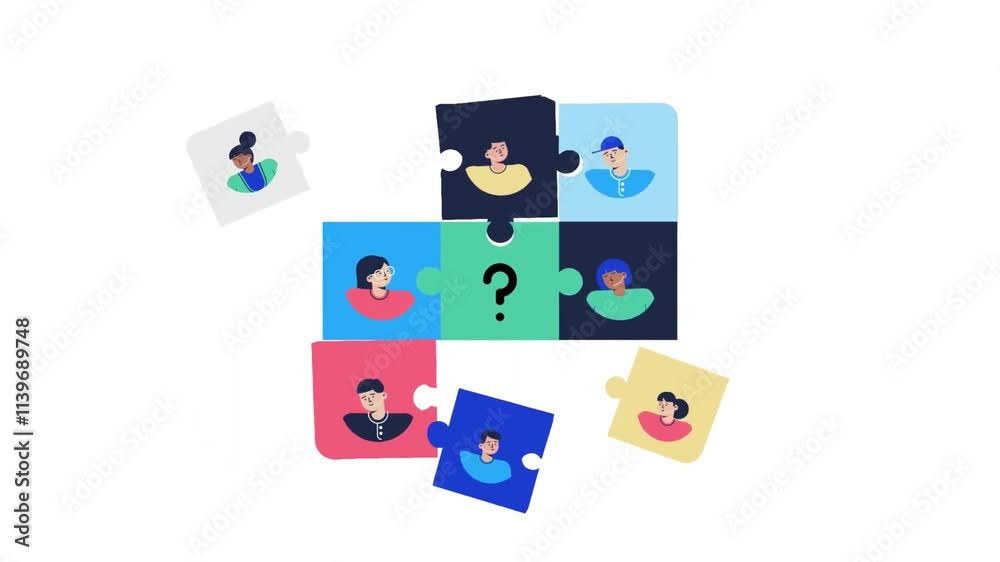 Team puzzle color icon animation. team puzzle animated color icon. team puzzle sign. isolated on white background
