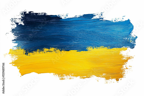 Ukrainian flag painted with brush strokes, isolated on white background photo