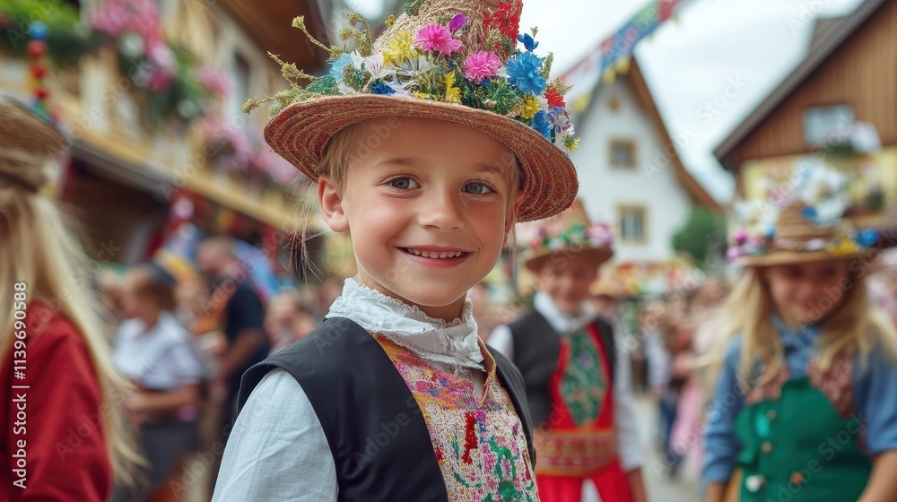 Fototapeta premium Adorable Child in Traditional Bavarian Costume at a Festive Parade