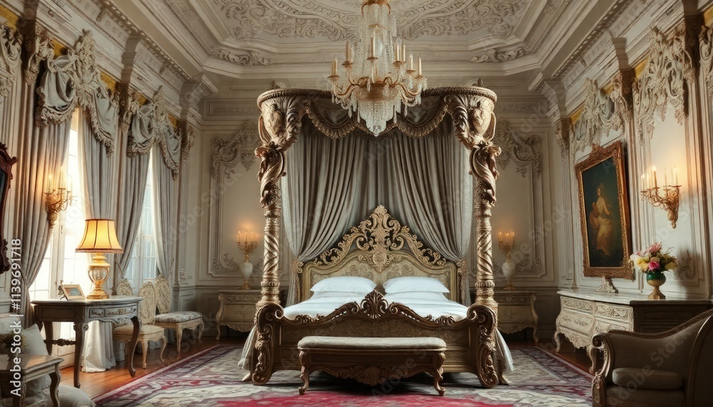 Rococo Style - Bedroom Interior Design With An Rococo Concept - Luxury Hotel Bedroom - Bedroom With Lots Of Ornaments - Interior Of A Bedroom Or Hotel Room With Bedroom - Interior Design - 3D Interior