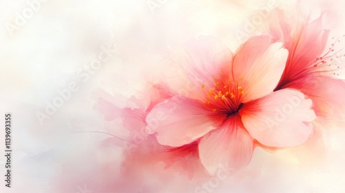 Delicate, pastel-colored, blossoming flowers in soft focus, creating a serene and romantic floral artwork.